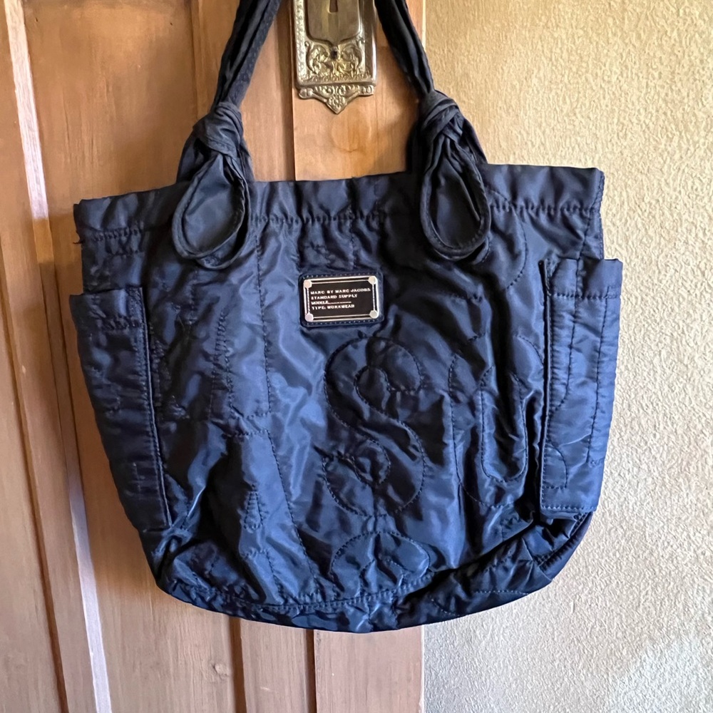Marc by Marc Jacobs Black Quilted Black Tote , enameled front plaque
